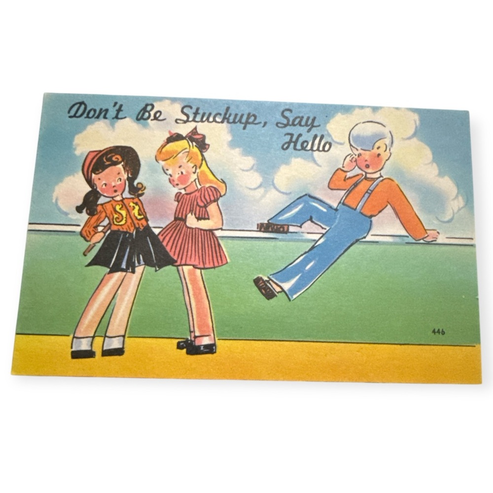 Vintage‎ 1940’s Linen Illustrated Postcard, Unused Vintage Valentine